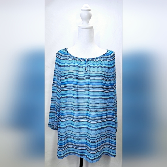 XL Charter Club Blue Striped Blouse - Picture 1 of 5